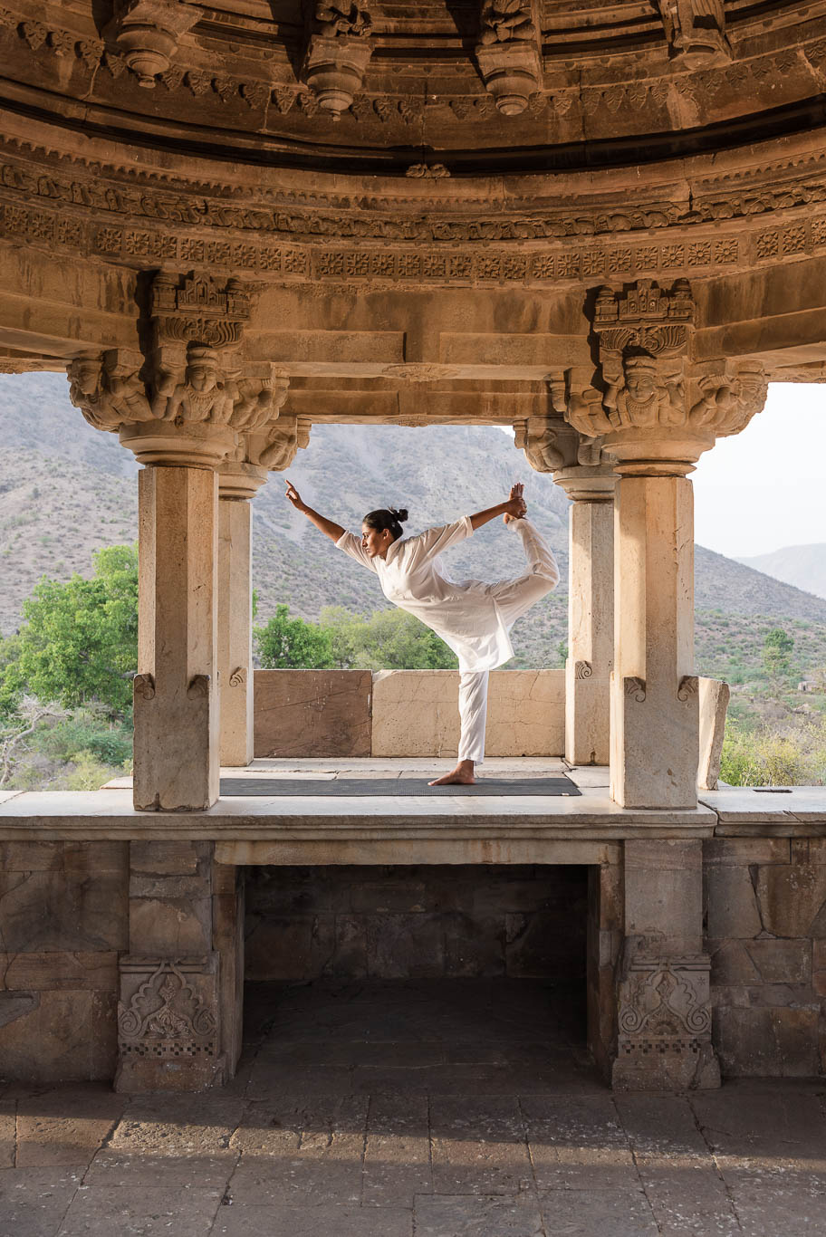 Yoga session at a temple in the abandoned city of Bhanghar