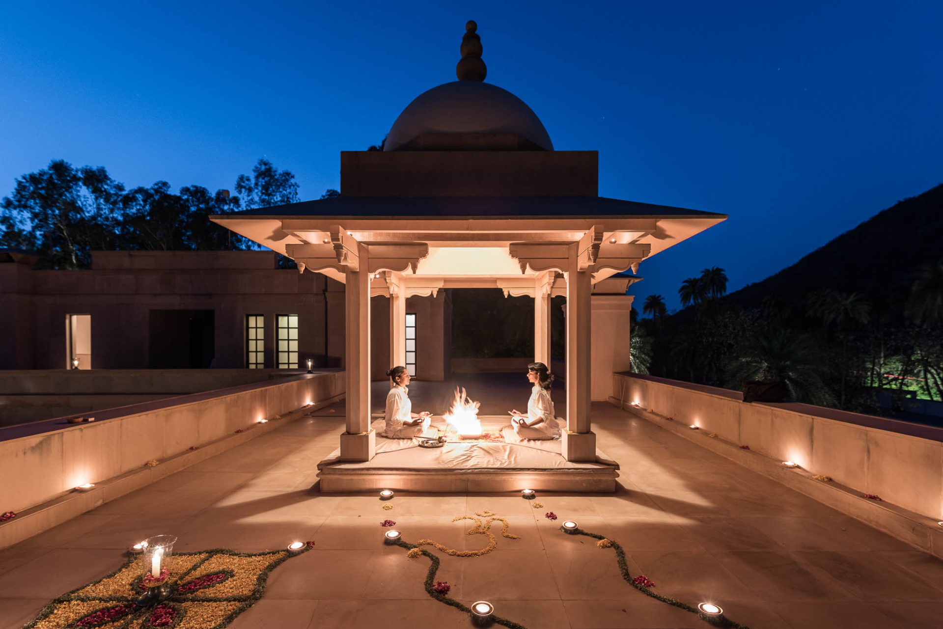Fire meditation (Hawan) organised at the hotel terrace (Chatri), Amanbagh