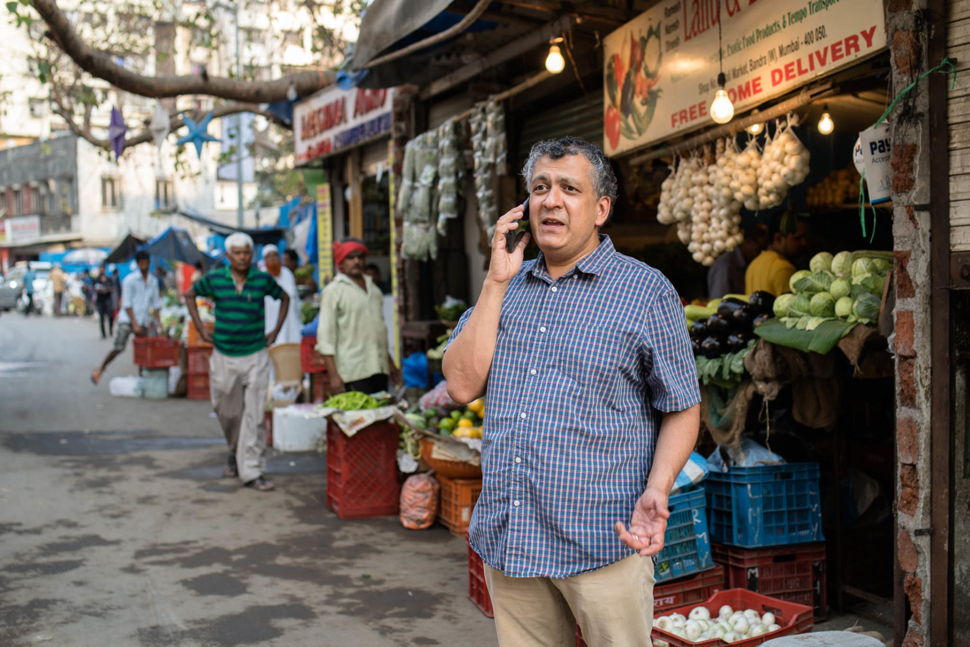Vindu Goel on the phone while at Pali Market, Mumbai